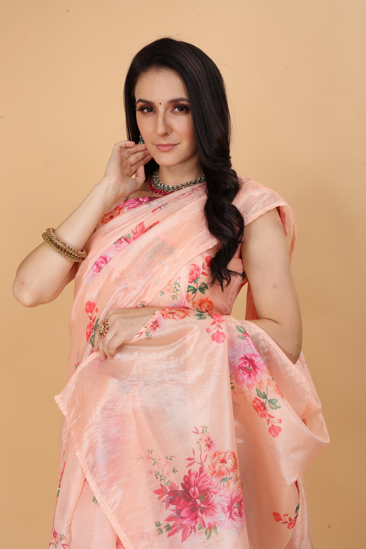 MK WOMEN'S Women's Latest Ethnic Wear Soft Organza Saree (5.5m) With All Over Digital Print With Blouse (85cm) Piece For Partywear Pack Of 1