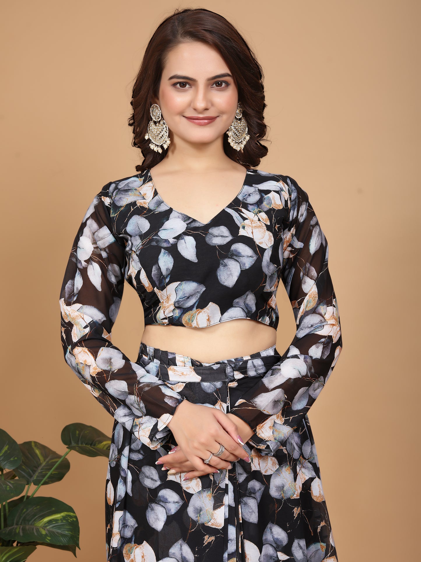 MK WOMEN'S Ready To Wear (1 Min saree) Georgette Saree Digital Printed Saree With Unstitched Blouse Piece Pack Of 1