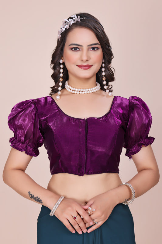 MK Women's Designer Jimmy Choo Blouse | Round Neck Readymade Short Length Crop Top with Tie-up Dori | Regular Fit Choly for Party and Wedding