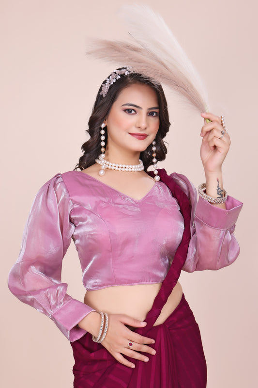 MK Women's Designer Jimmy Choo Blouse | One Shoulder Neck Readymade Short Length Crop Top with Tie-up Dori | Regular Fit Choly for Party and Wedding for Womens & Ladies Pack of 1.