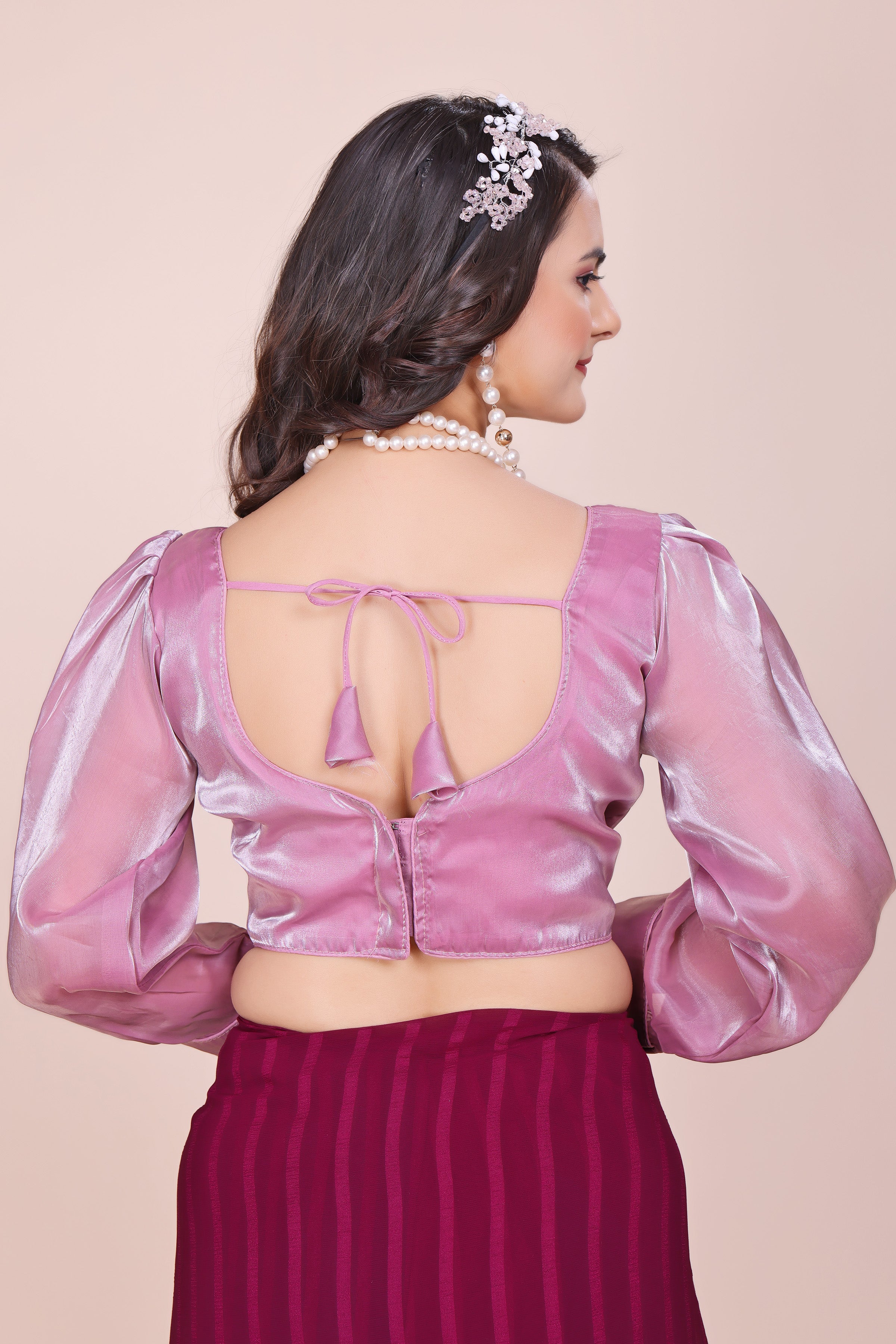 MK Women's Designer Jimmy Choo Blouse | One Shoulder Neck Readymade Short Length Crop Top with Tie-up Dori | Regular Fit Choly for Party and Wedding for Womens & Ladies Pack of 1.