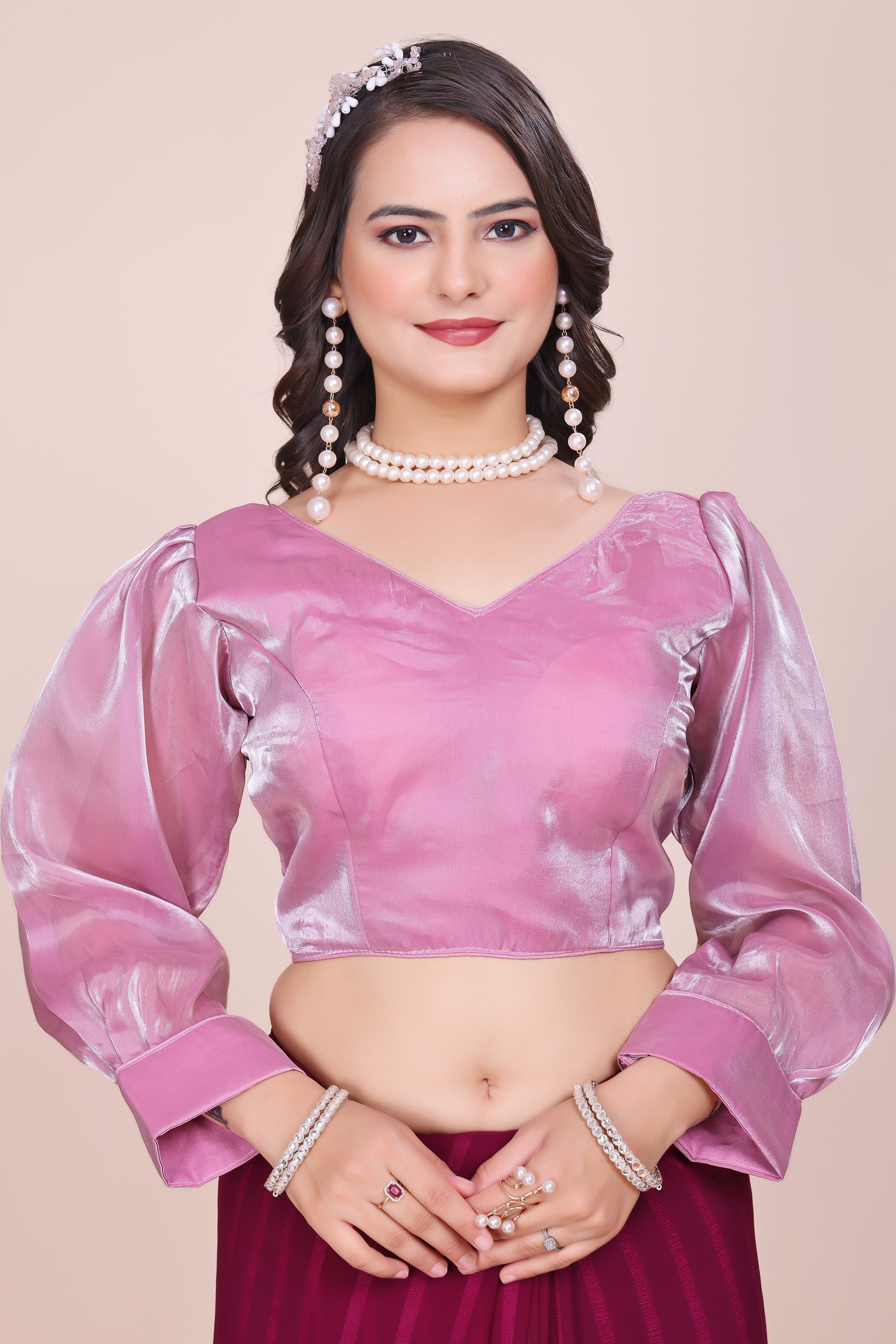 MK Women's Designer Jimmy Choo Blouse | One Shoulder Neck Readymade Short Length Crop Top with Tie-up Dori | Regular Fit Choly for Party and Wedding for Womens & Ladies Pack of 1.