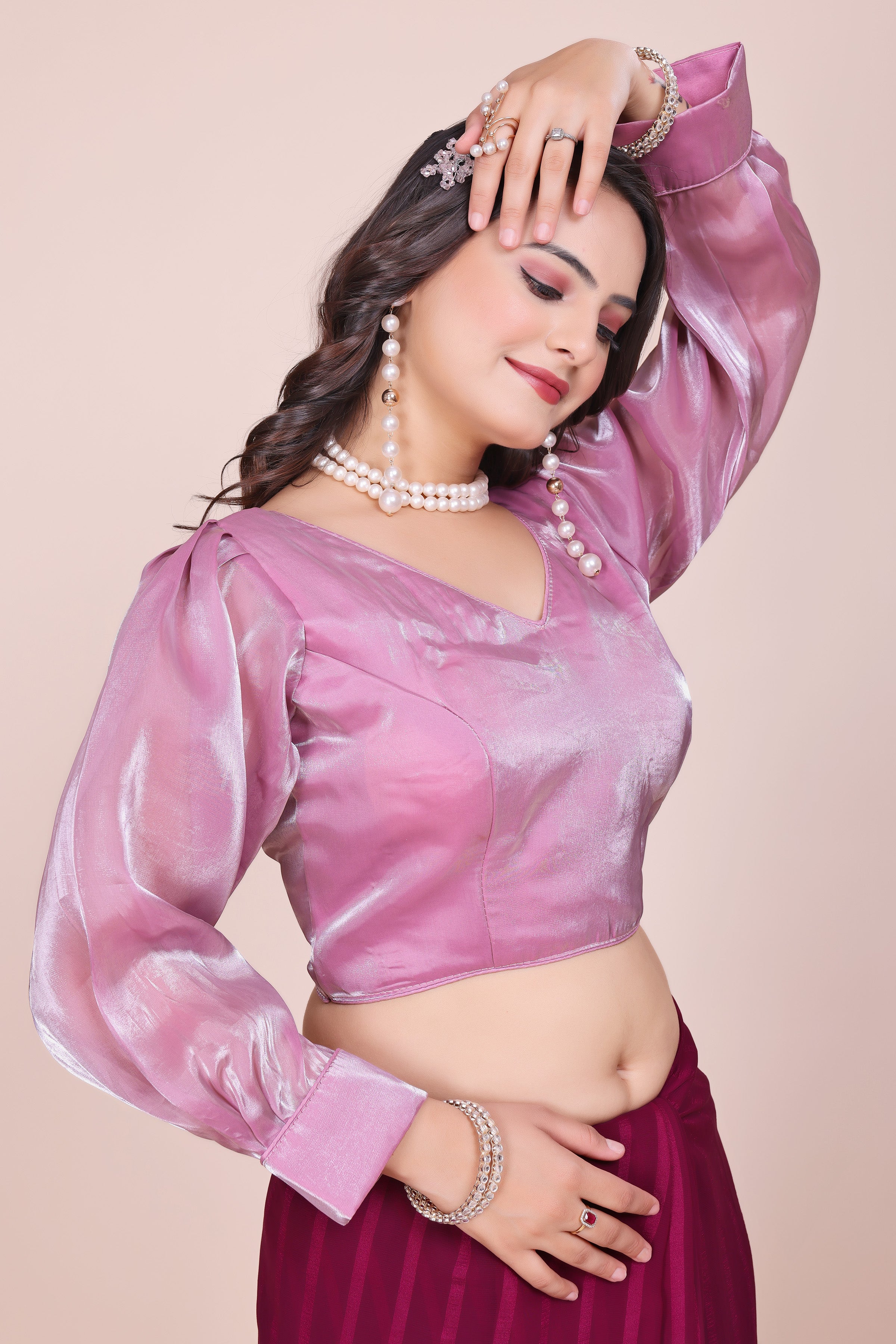 MK Women's Designer Jimmy Choo Blouse | One Shoulder Neck Readymade Short Length Crop Top with Tie-up Dori | Regular Fit Choly for Party and Wedding for Womens & Ladies Pack of 1.