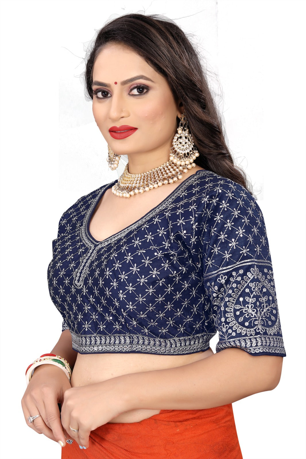 MK Women's Phantom Stitched Blouse With 3/4 Sleeve  with Hook for Casual Party & Festive Wedding for Womens & Ladies Pack of 1.