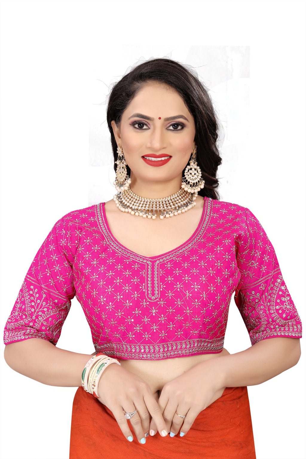 MK Women's Phantom Stitched Blouse With 3/4 Sleeve  with Hook for Casual Party & Festive Wedding for Womens & Ladies Pack of 1.
