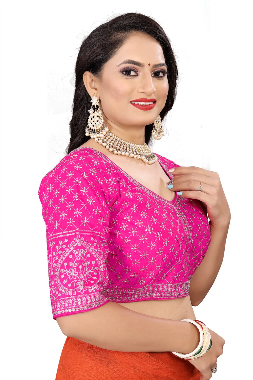MK Women's Phantom Stitched Blouse With 3/4 Sleeve  with Hook for Casual Party & Festive Wedding for Womens & Ladies Pack of 1.