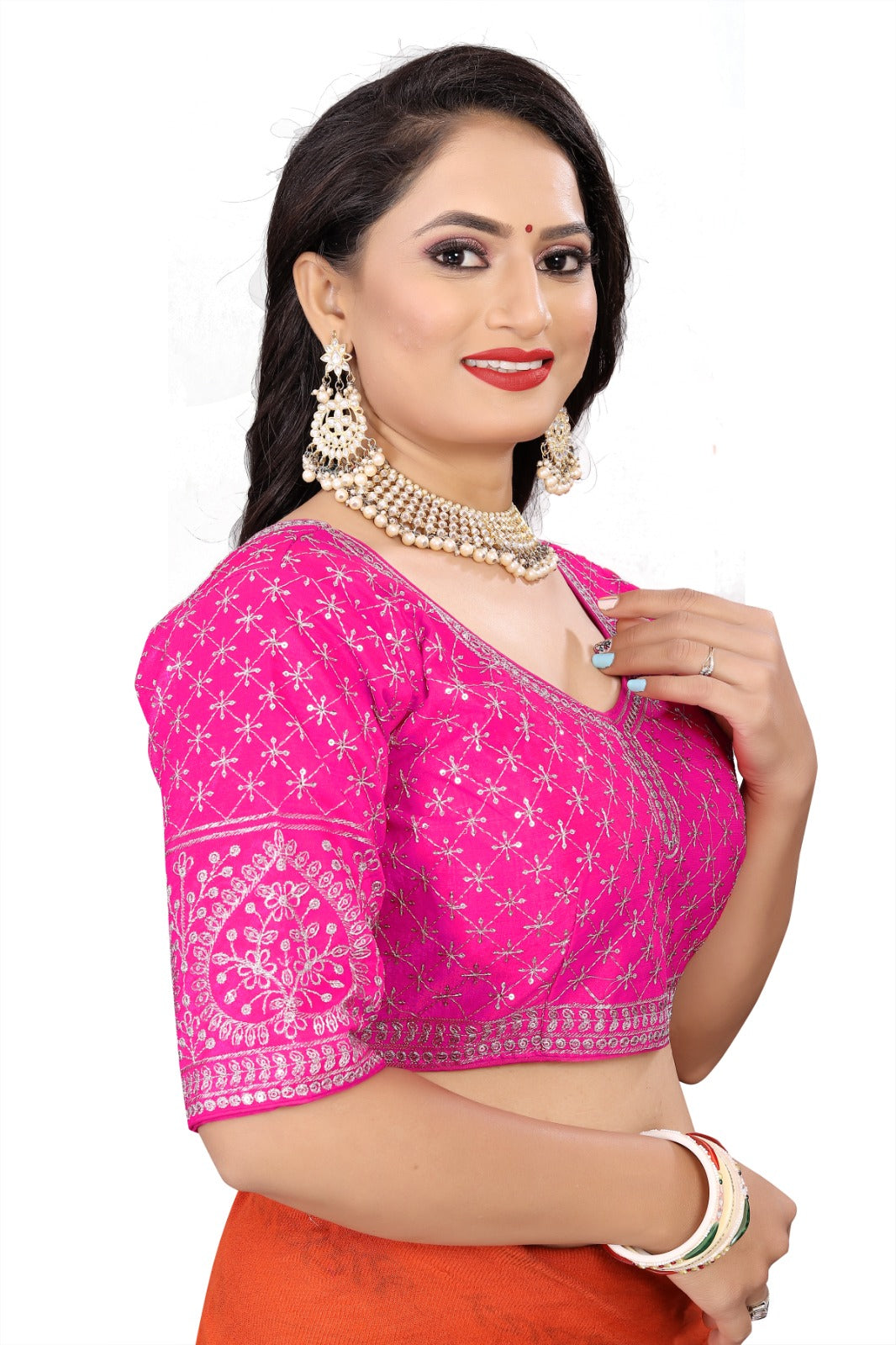 MK Women's Phantom Stitched Blouse With 3/4 Sleeve  with Hook for Casual Party & Festive Wedding for Womens & Ladies Pack of 1.