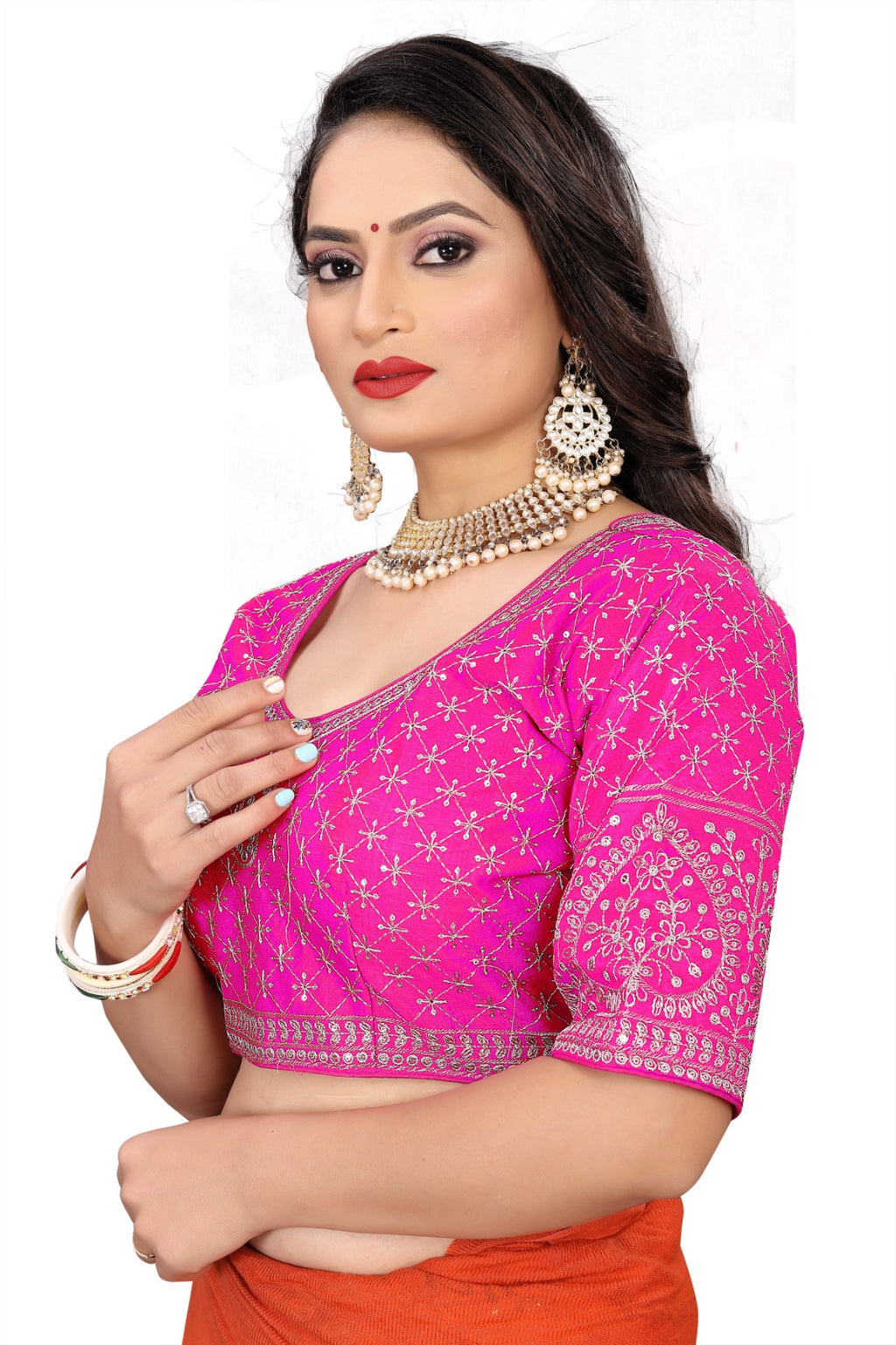 MK Women's Phantom Stitched Blouse With 3/4 Sleeve  with Hook for Casual Party & Festive Wedding for Womens & Ladies Pack of 1.