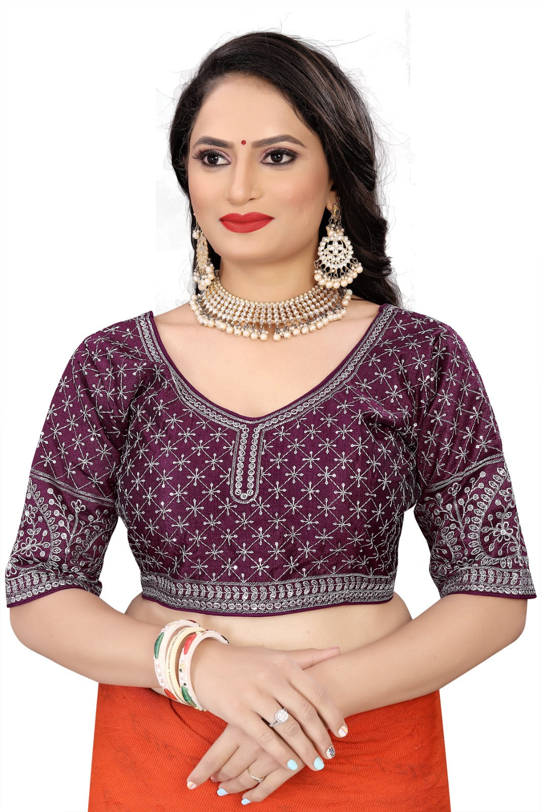 MK Women's Phantom Stitched Blouse With 3/4 Sleeve  with Hook for Casual Party & Festive Wedding for Womens & Ladies Pack of 1.