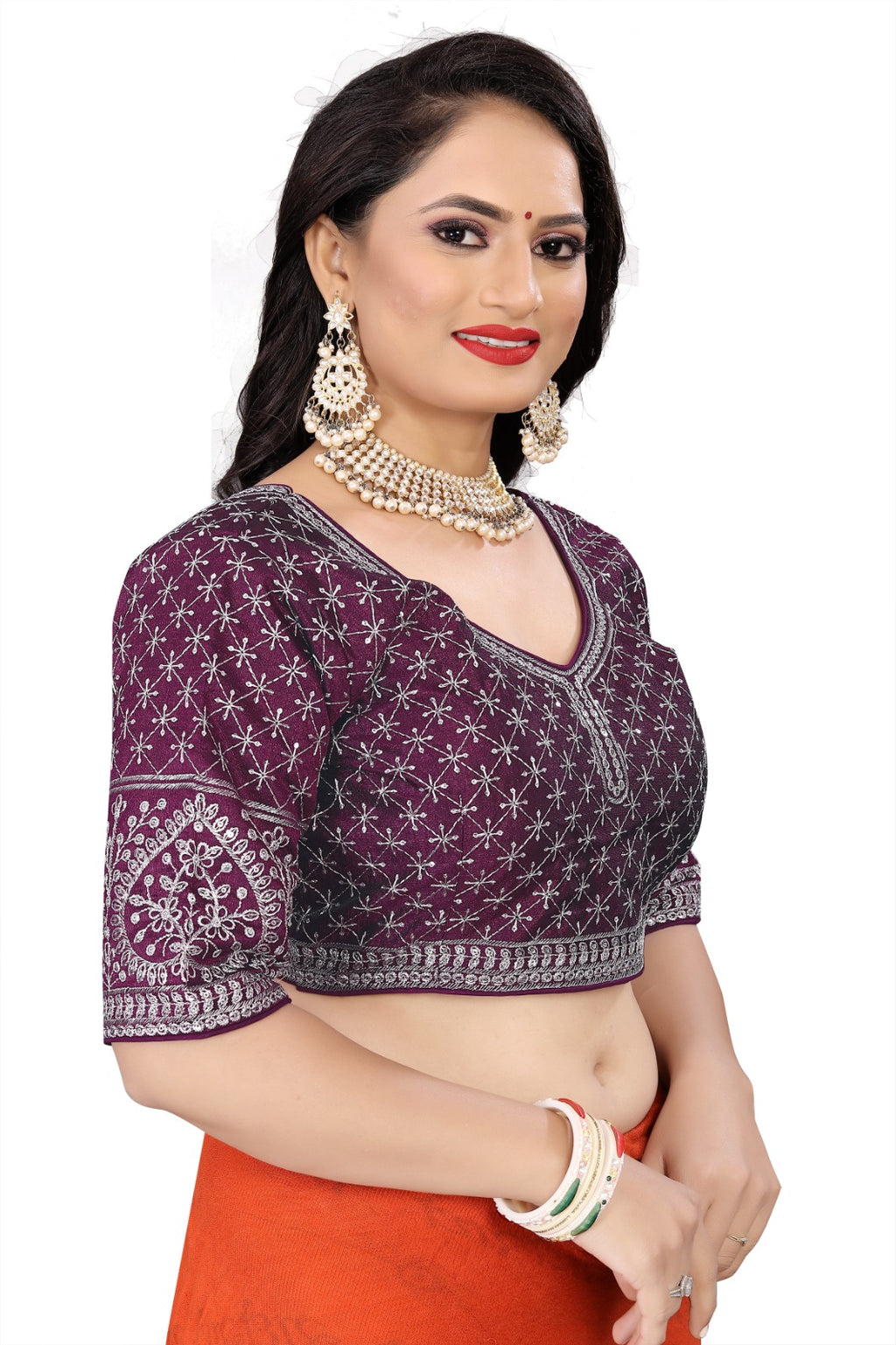 MK Women's Phantom Stitched Blouse With 3/4 Sleeve  with Hook for Casual Party & Festive Wedding for Womens & Ladies Pack of 1.