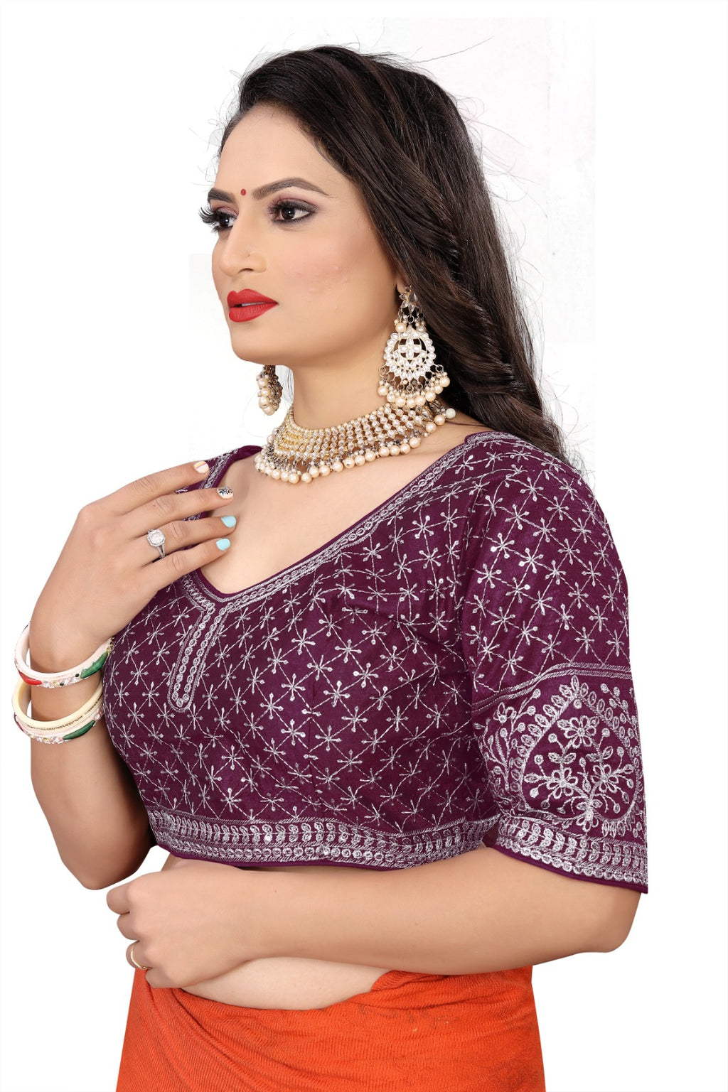 MK Women's Phantom Stitched Blouse With 3/4 Sleeve  with Hook for Casual Party & Festive Wedding for Womens & Ladies Pack of 1.