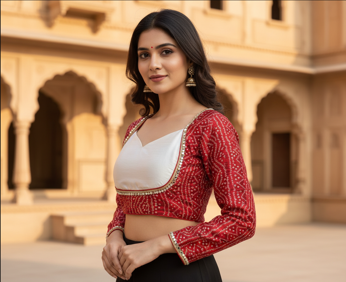 MK Women's Designer Blouse | Sweet Heart Neck Readymade Short Length Crop Top  | Regular Fit Choly for Party and Wedding