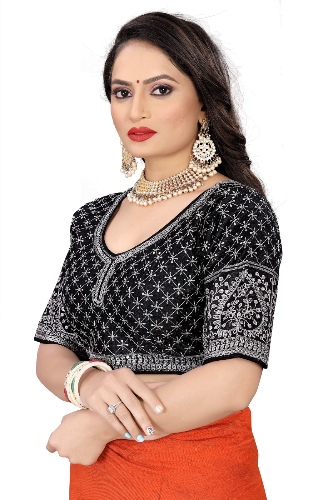 MK Women's Phantom Stitched Blouse With 3/4 Sleeve  with Hook for Casual Party & Festive Wedding for Womens & Ladies Pack of 1.