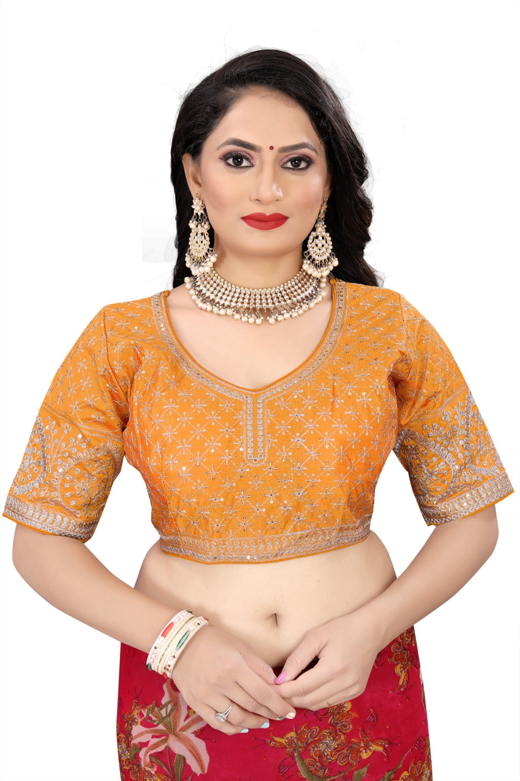 MK Women's Phantom Stitched Blouse With 3/4 Sleeve  with Hook for Casual Party & Festive Wedding for Womens & Ladies Pack of 1.