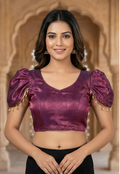 MK Women's Designer Jimmy Choo Blouse | Round Neck Readymade Short Length Crop Top with Tie-up Dori | Regular Fit Choly for Party and Wedding