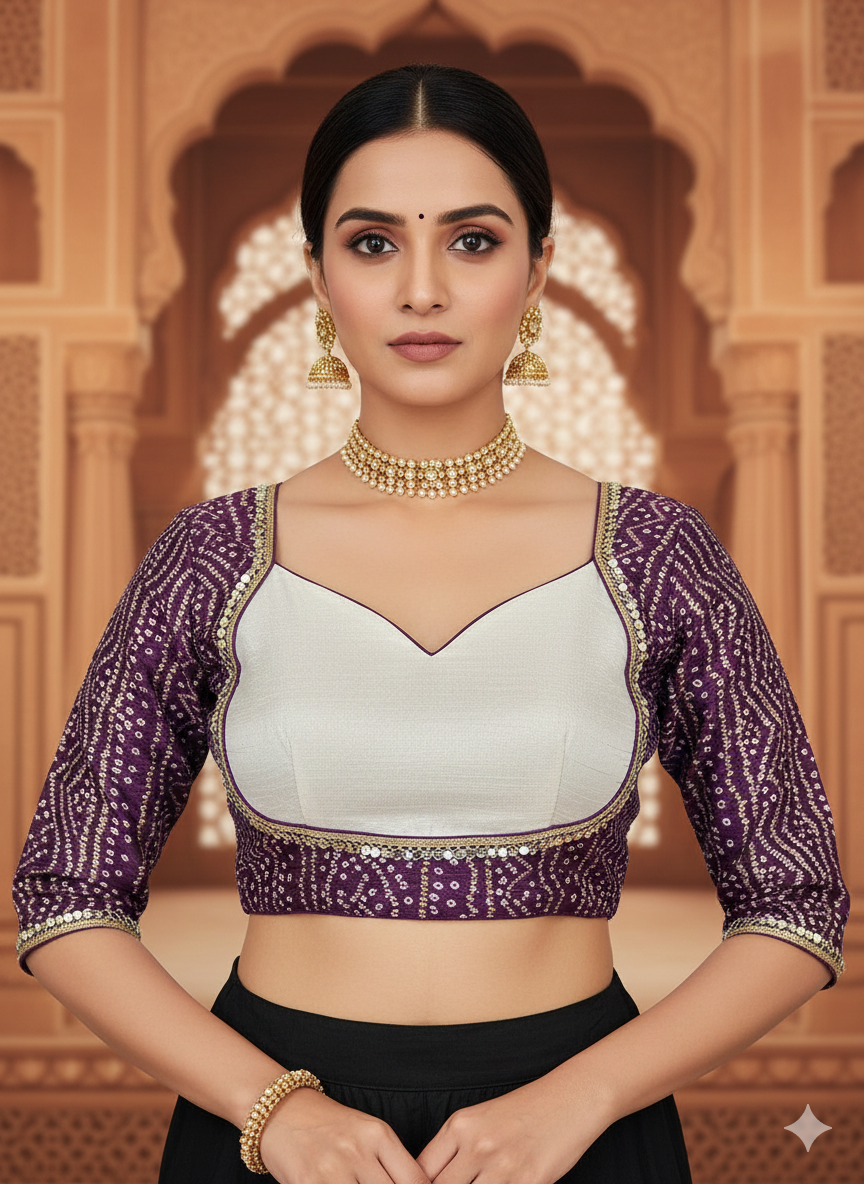 MK Women's Designer Blouse | Sweet Heart Neck Readymade Short Length Crop Top  | Regular Fit Choly for Party and Wedding