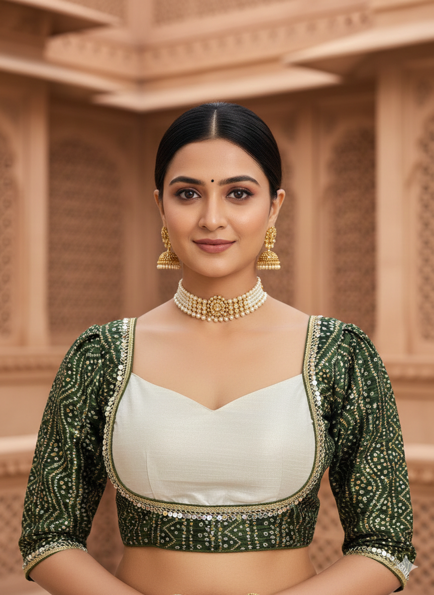 MK Women's Designer Blouse | Sweet Heart Neck Readymade Short Length Crop Top  | Regular Fit Choly for Party and Wedding