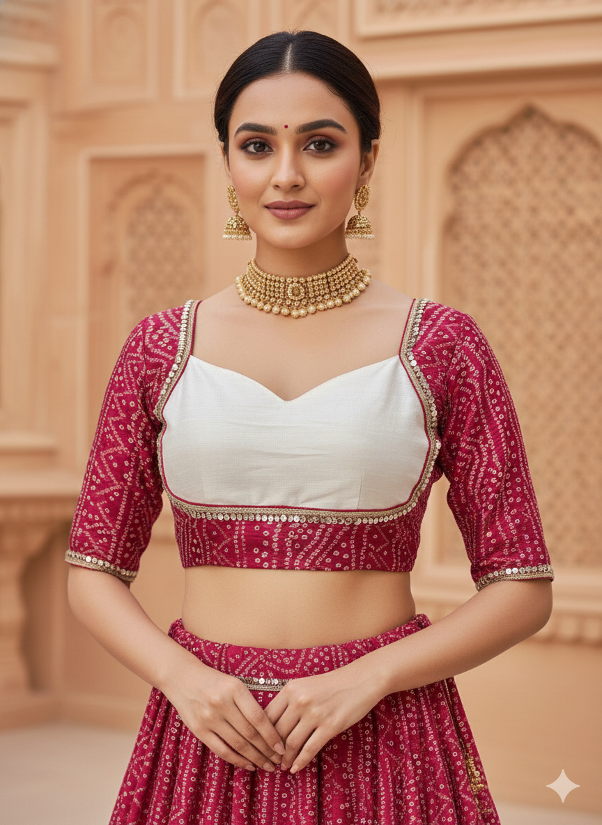 MK Women's Designer Blouse | Sweet Heart Neck Readymade Short Length Crop Top  | Regular Fit Choly for Party and Wedding