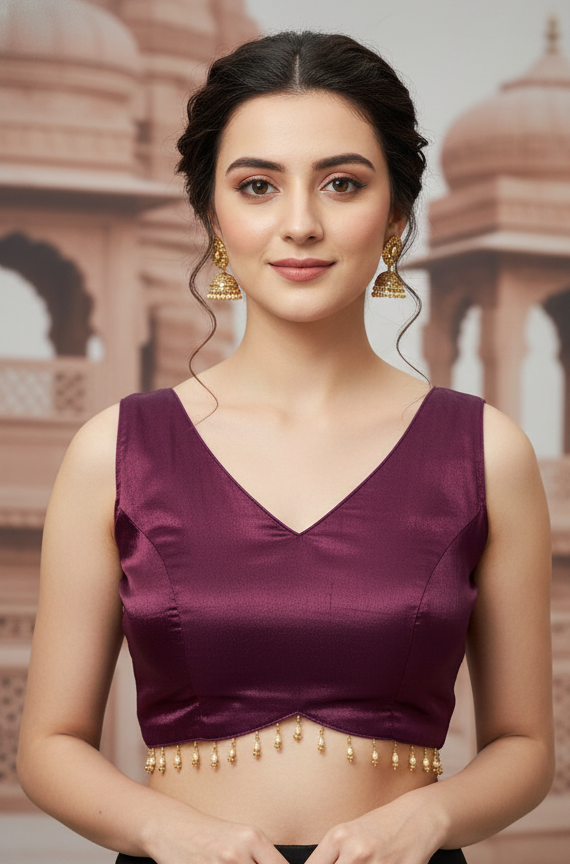 MK Women's Designer Jimmy Choo Blouse |Sweet Heart Neck Readymade Short Length Crop Top with Tie-up Dori | Regular Fit Choly for Party and Wedding