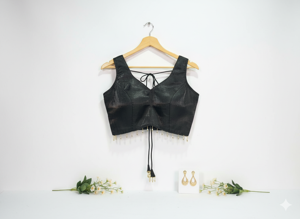 MK Women's Designer Jimmy Choo Blouse |Sweet Heart Neck Readymade Short Length Crop Top with Tie-up Dori | Regular Fit Choly for Party and Wedding