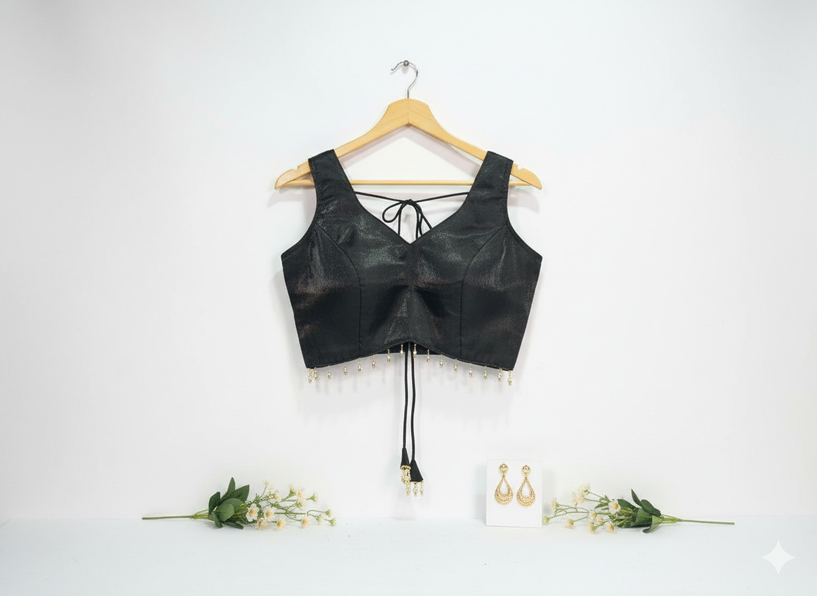 MK Women's Designer Jimmy Choo Blouse |Sweet Heart Neck Readymade Short Length Crop Top with Tie-up Dori | Regular Fit Choly for Party and Wedding
