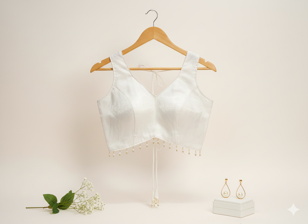 MK Women's Designer Jimmy Choo Blouse |Sweet Heart Neck Readymade Short Length Crop Top with Tie-up Dori | Regular Fit Choly for Party and Wedding