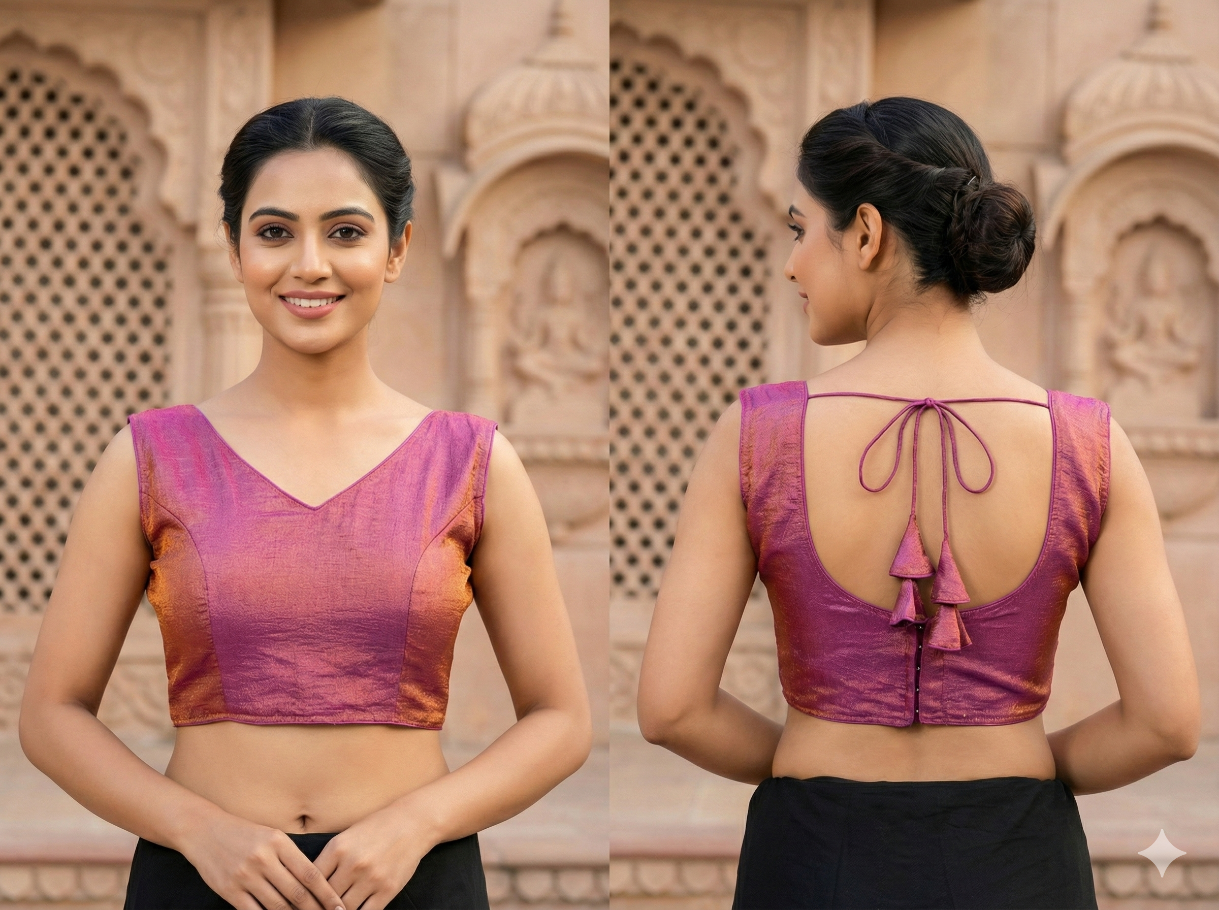 MK Women's Designer  Blouse | V- Neck Readymade Short Length Crop Top | Regular Fit Choly for Party and Wedding