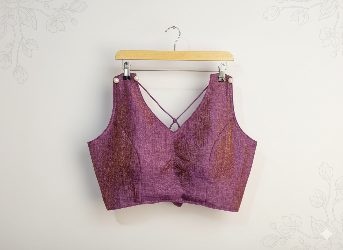 MK Women's Designer  Blouse | V- Neck Readymade Short Length Crop Top | Regular Fit Choly for Party and Wedding