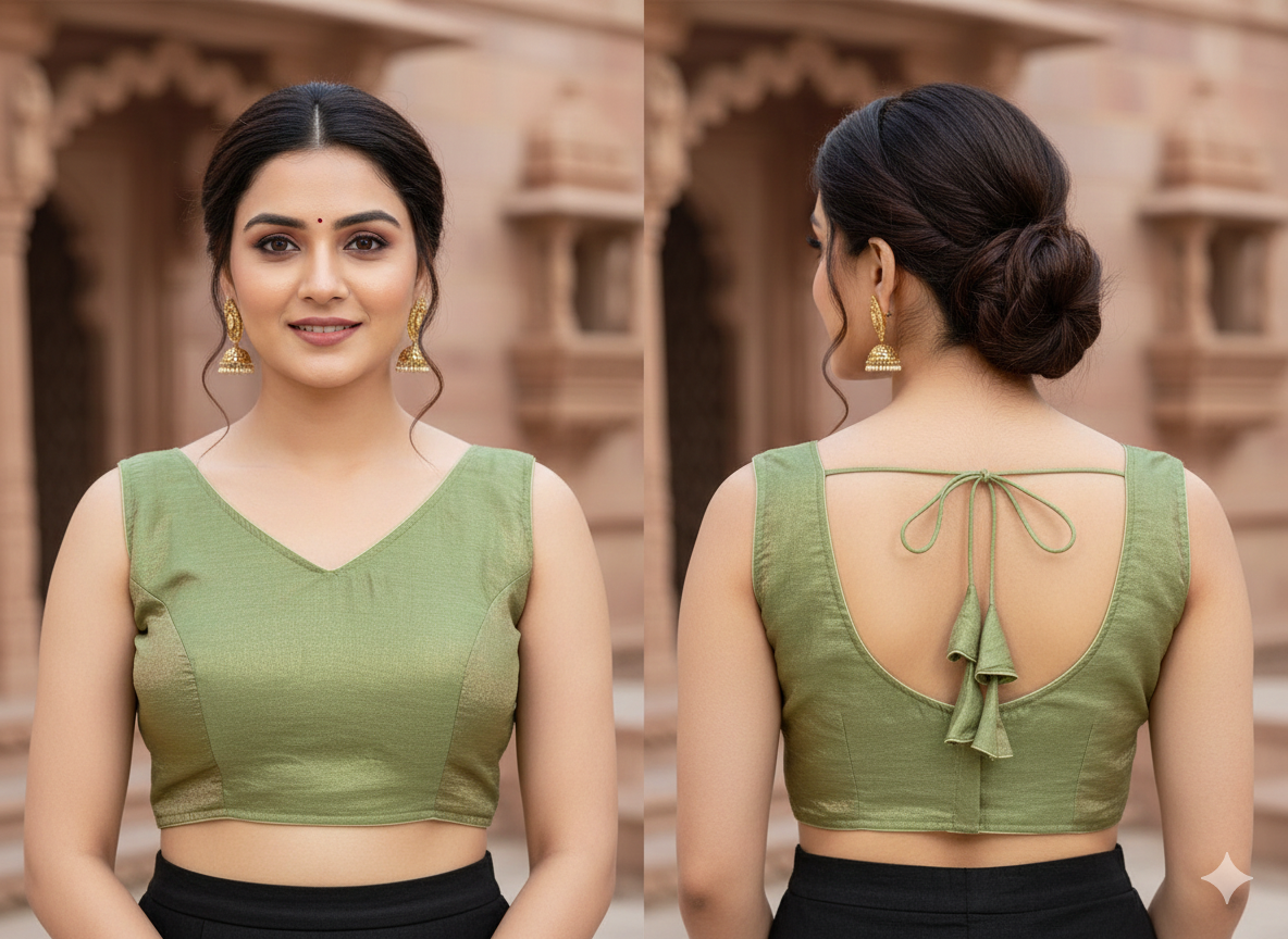 MK Women's Designer  Blouse | V- Neck Readymade Short Length Crop Top | Regular Fit Choly for Party and Wedding