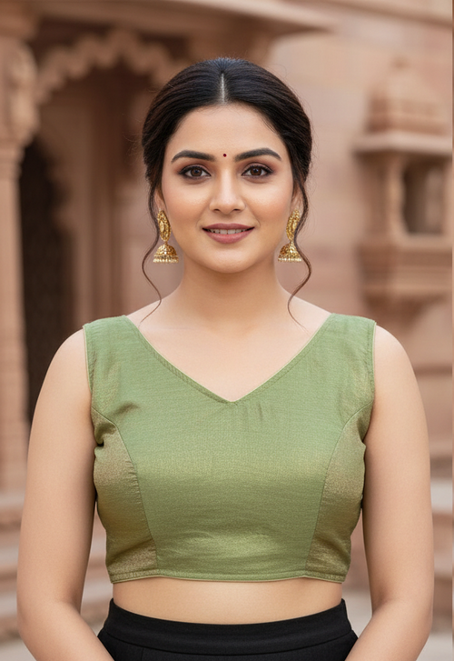 MK Women's Designer  Blouse | V- Neck Readymade Short Length Crop Top | Regular Fit Choly for Party and Wedding