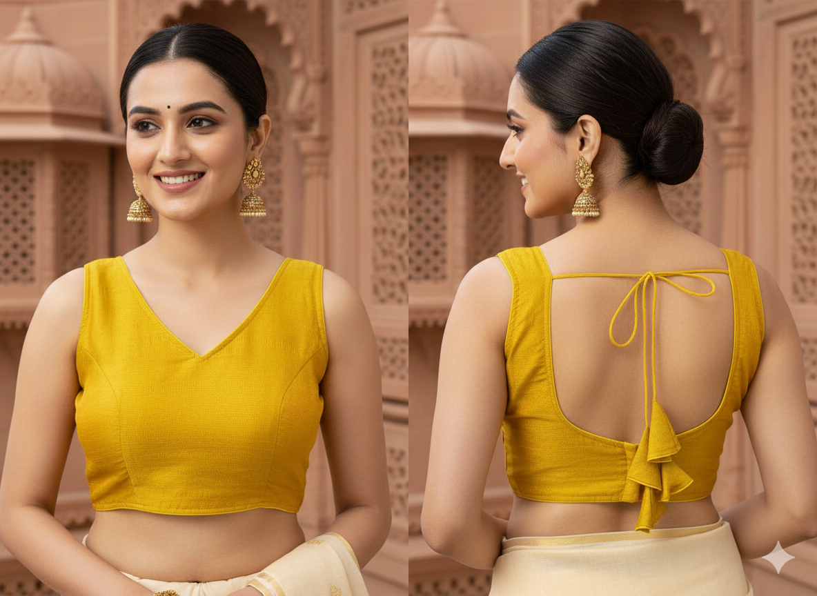 MK Women's Designer  Blouse | V- Neck Readymade Short Length Crop Top | Regular Fit Choly for Party and Wedding