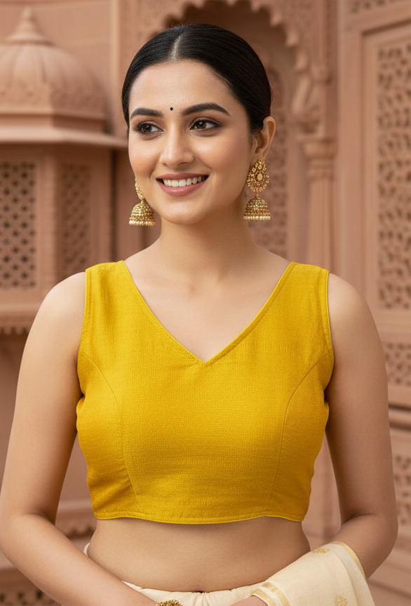 MK Women's Designer  Blouse | V- Neck Readymade Short Length Crop Top | Regular Fit Choly for Party and Wedding