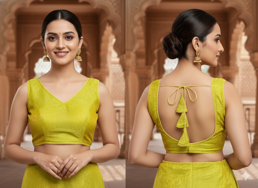 MK Women's Designer  Blouse | V- Neck Readymade Short Length Crop Top | Regular Fit Choly for Party and Wedding