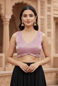MK Women's Designer Jimmy Choo Blouse |Sweet Heart Neck Readymade Short Length Crop Top with Tie-up Dori | Regular Fit Choly for Party and Wedding