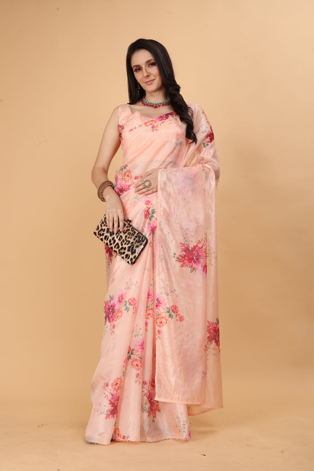 MK WOMEN'S Women's Latest Ethnic Wear Soft Organza Saree (5.5m) With All Over Digital Print With Blouse (85cm) Piece For Partywear Pack Of 1
