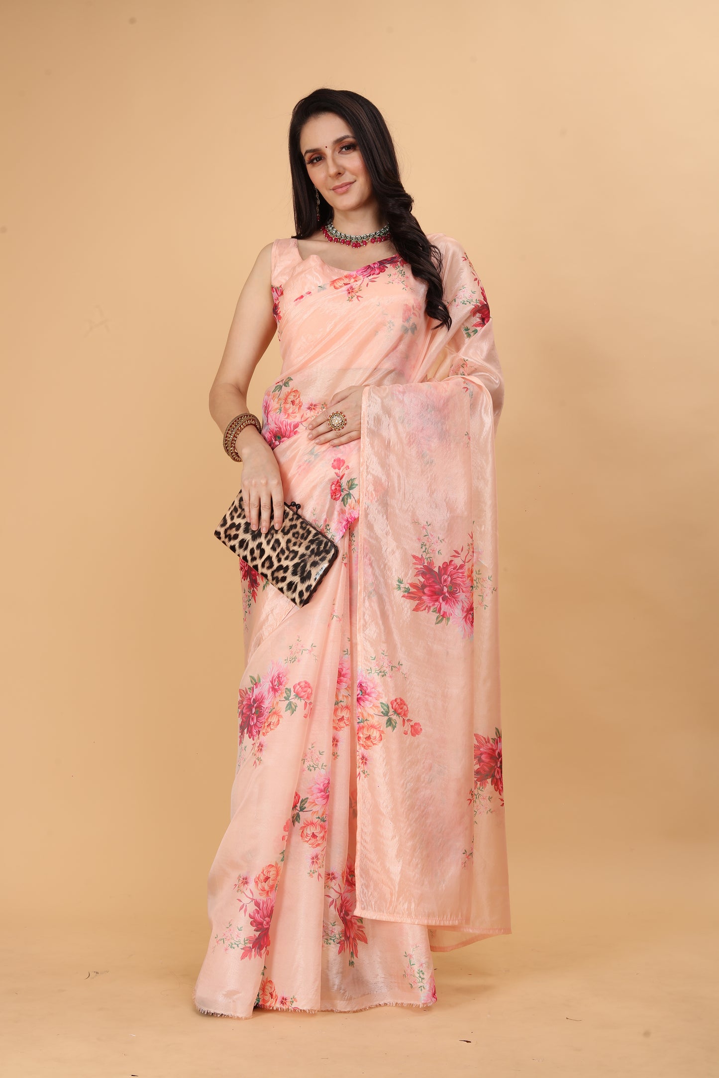 MK WOMEN'S Women's Latest Ethnic Wear Soft Organza Saree (5.5m) With All Over Digital Print With Blouse (85cm) Piece For Partywear Pack Of 1