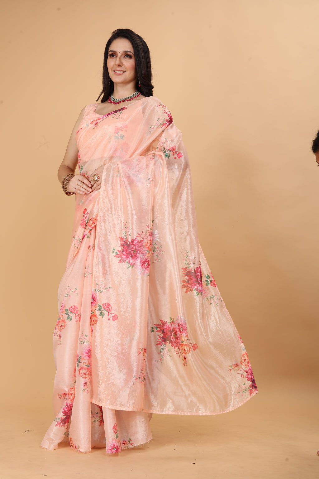 MK WOMEN'S Women's Latest Ethnic Wear Soft Organza Saree (5.5m) With All Over Digital Print With Blouse (85cm) Piece For Partywear Pack Of 1