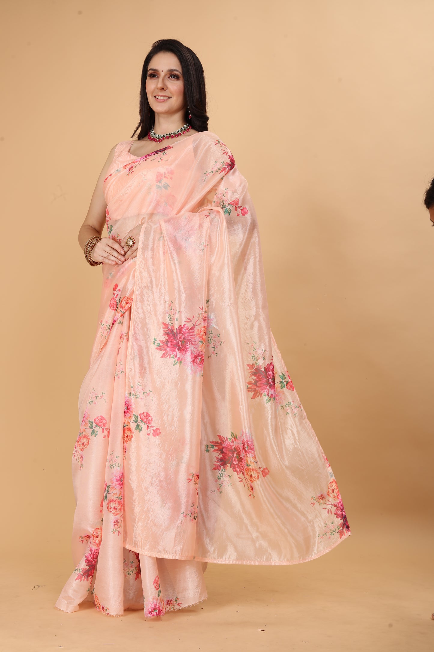 MK WOMEN'S Women's Latest Ethnic Wear Soft Organza Saree (5.5m) With All Over Digital Print With Blouse (85cm) Piece For Partywear Pack Of 1