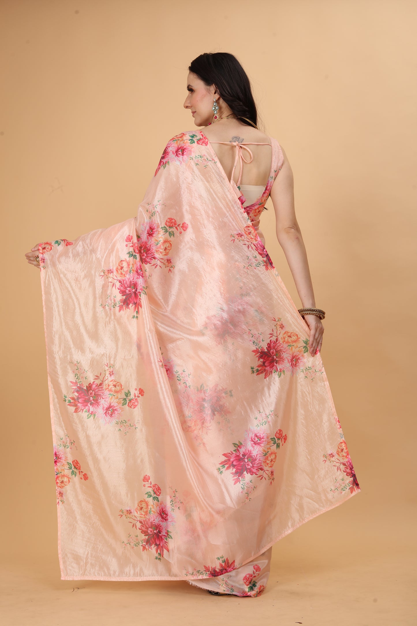 MK WOMEN'S Women's Latest Ethnic Wear Soft Organza Saree (5.5m) With All Over Digital Print With Blouse (85cm) Piece For Partywear Pack Of 1