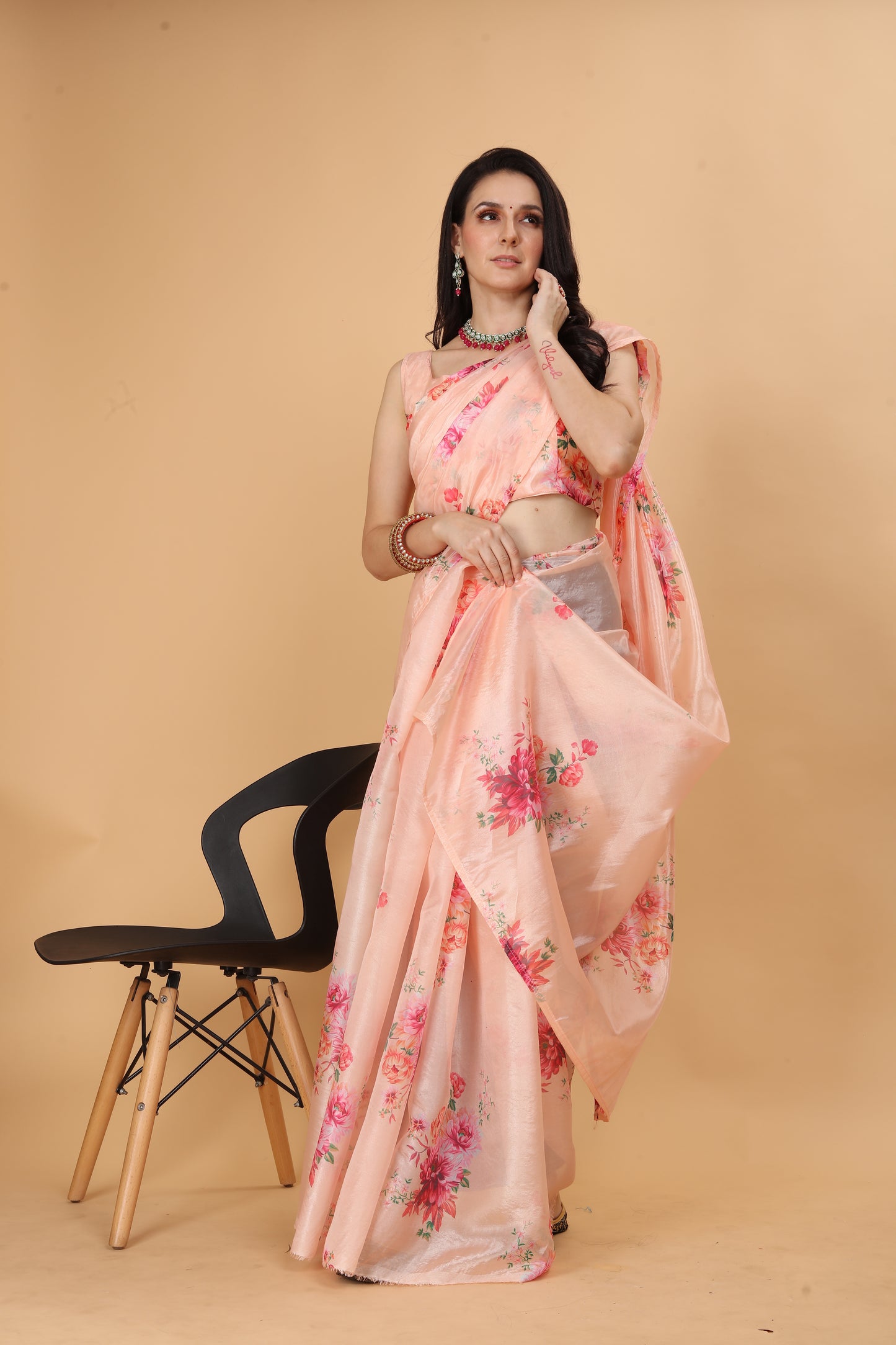 MK WOMEN'S Women's Latest Ethnic Wear Soft Organza Saree (5.5m) With All Over Digital Print With Blouse (85cm) Piece For Partywear Pack Of 1