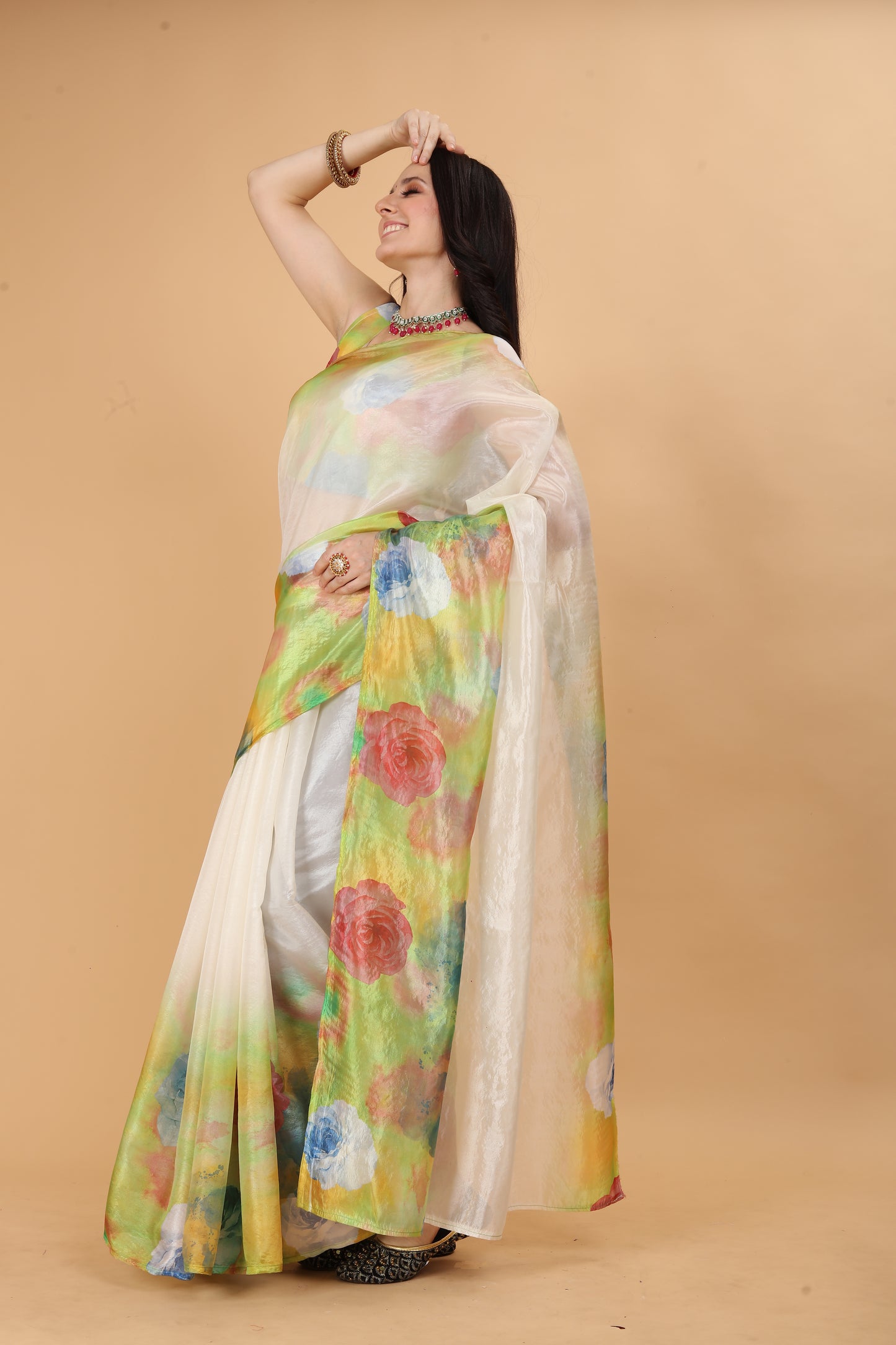 MK FASHION Women's Saree Soft Organza Silk Saree (5.5 m) With All Over Digital Print With Blouse Piece (85cm) For Partywear Pack Of 1.