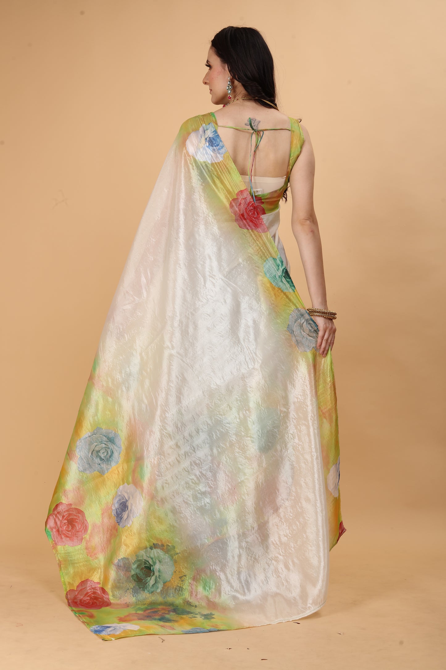 MK FASHION Women's Saree Soft Organza Silk Saree (5.5 m) With All Over Digital Print With Blouse Piece (85cm) For Partywear Pack Of 1.