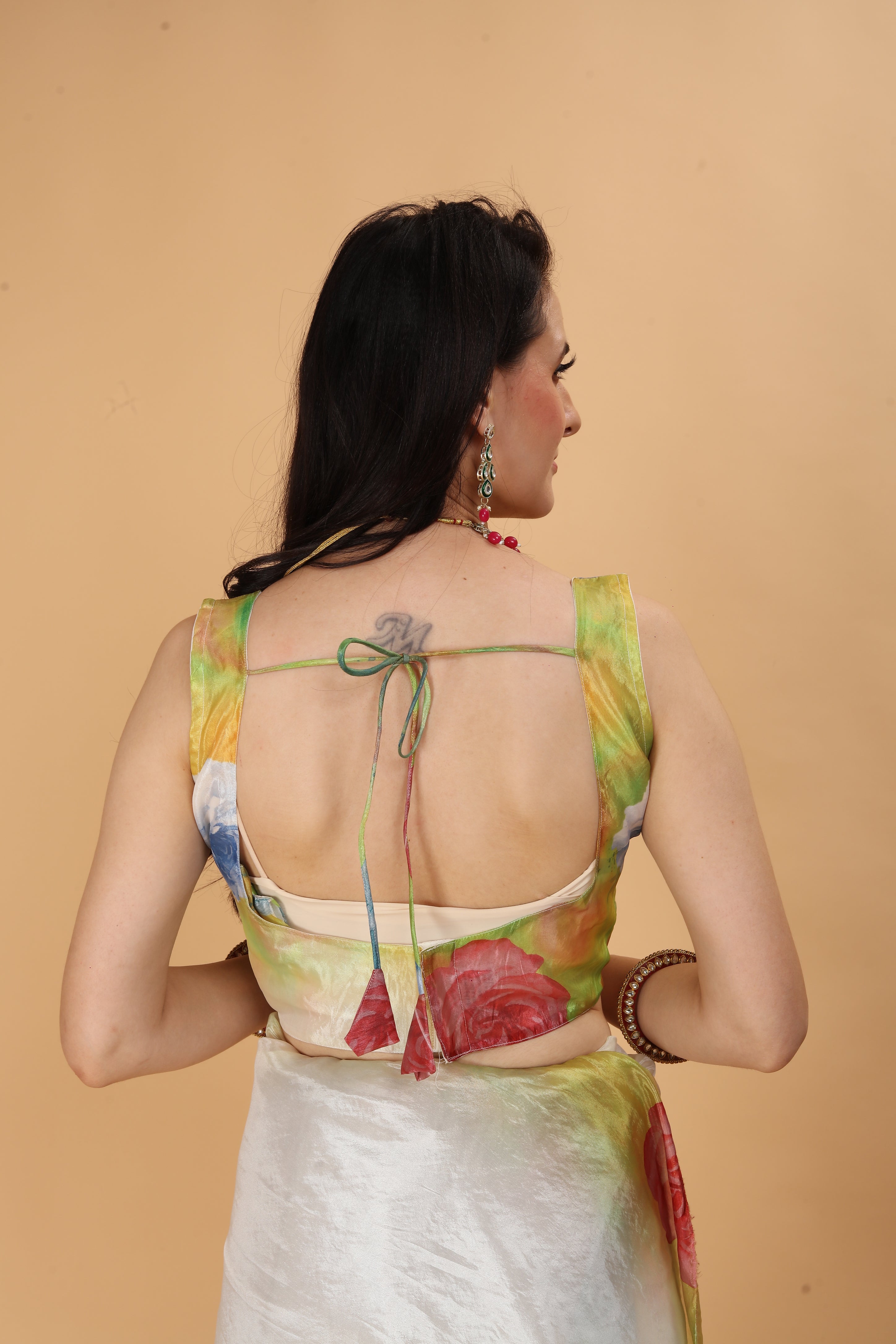 MK FASHION Women's Saree Soft Organza Silk Saree (5.5 m) With All Over Digital Print With Blouse Piece (85cm) For Partywear Pack Of 1.