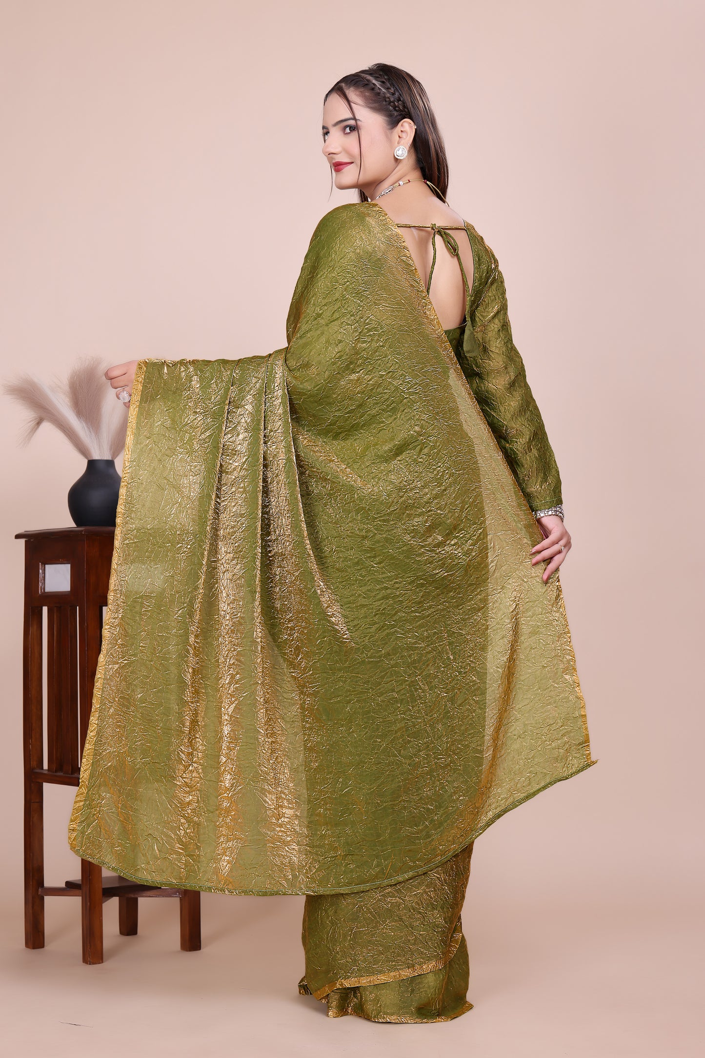 MK WOMEN'S Latest Ethnic Wear Chush fandy Saree With Stiched  Blouse Trendy colour Pack Of 1.