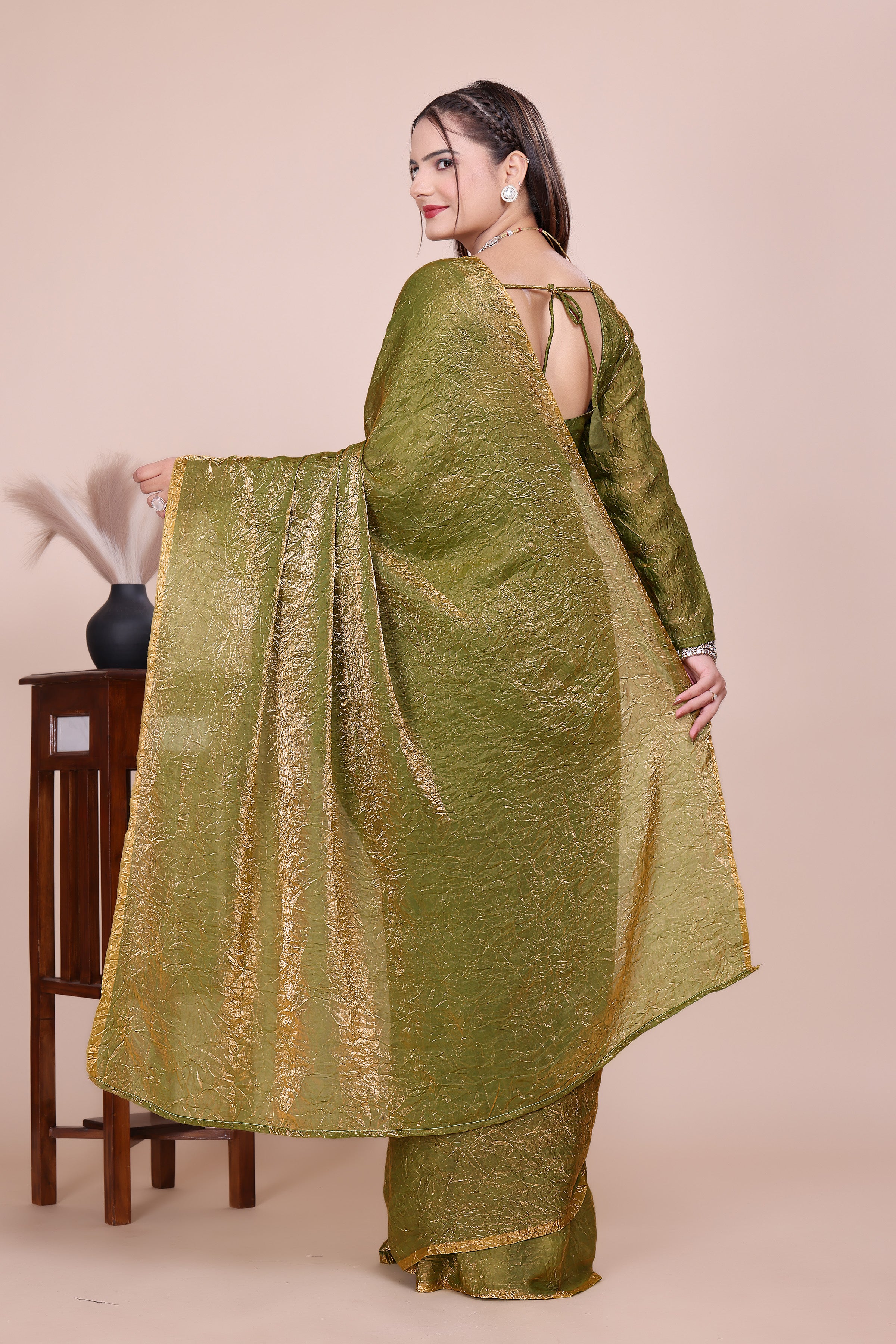 MK WOMEN'S Latest Ethnic Wear Chush fandy Saree With Stiched  Blouse Trendy colour Pack Of 1.