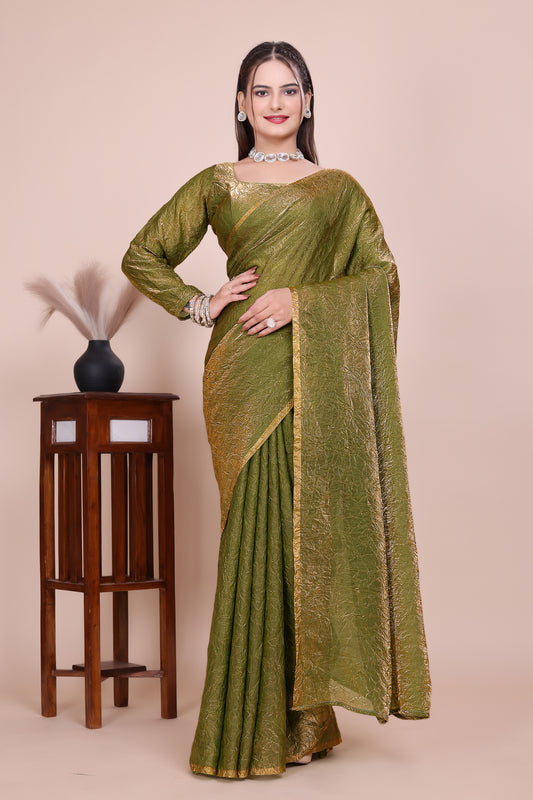 MK WOMEN'S Latest Ethnic Wear Chush fandy Saree With Stiched  Blouse Trendy colour Pack Of 1.