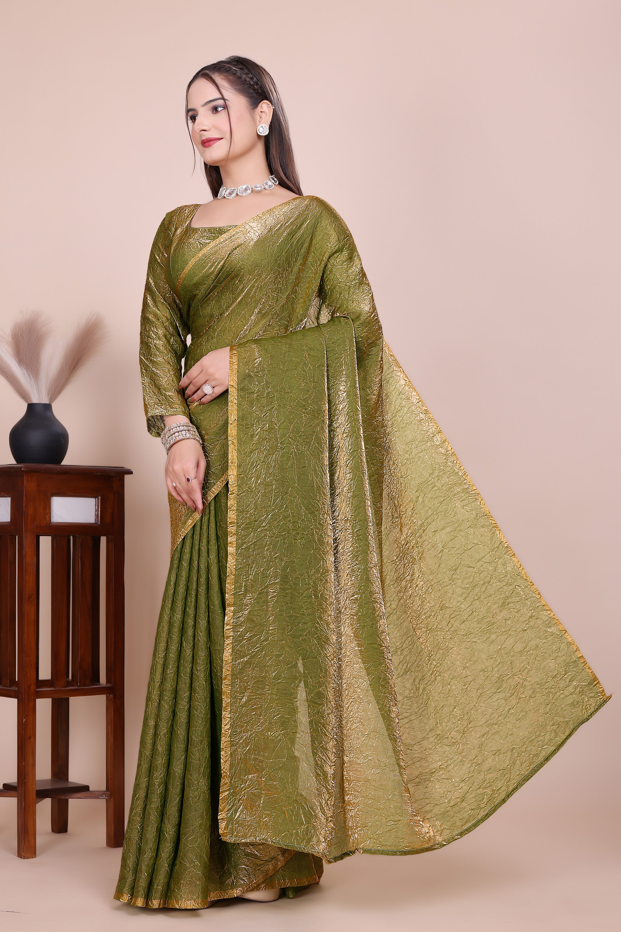 MK WOMEN'S Latest Ethnic Wear Chush fandy Saree With Stiched  Blouse Trendy colour Pack Of 1.