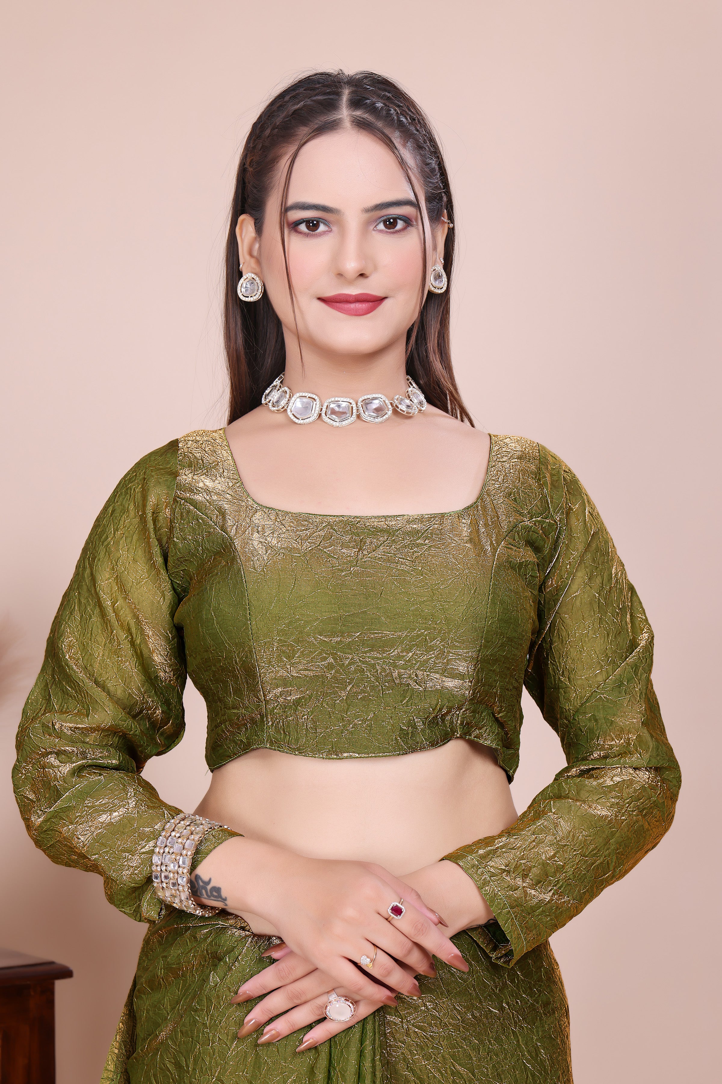 MK WOMEN'S Latest Ethnic Wear Chush fandy Saree With Stiched  Blouse Trendy colour Pack Of 1.