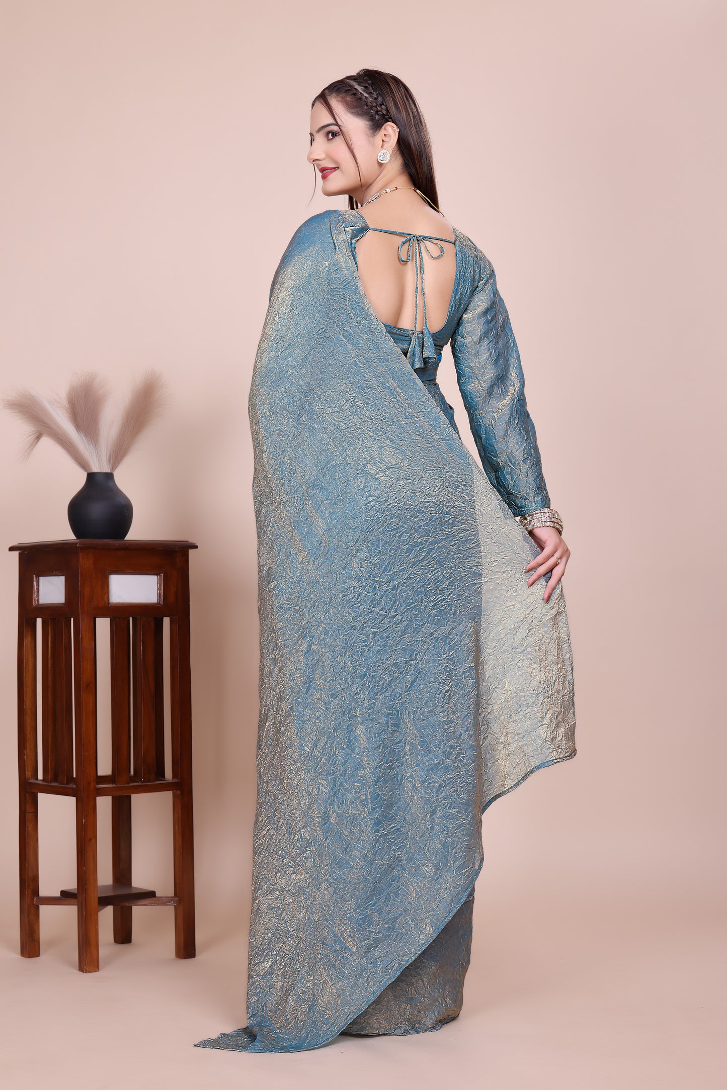 MK WOMEN'S Latest Ethnic Wear Chush fandy Saree With Stiched  Blouse Trendy colour Pack Of 1.