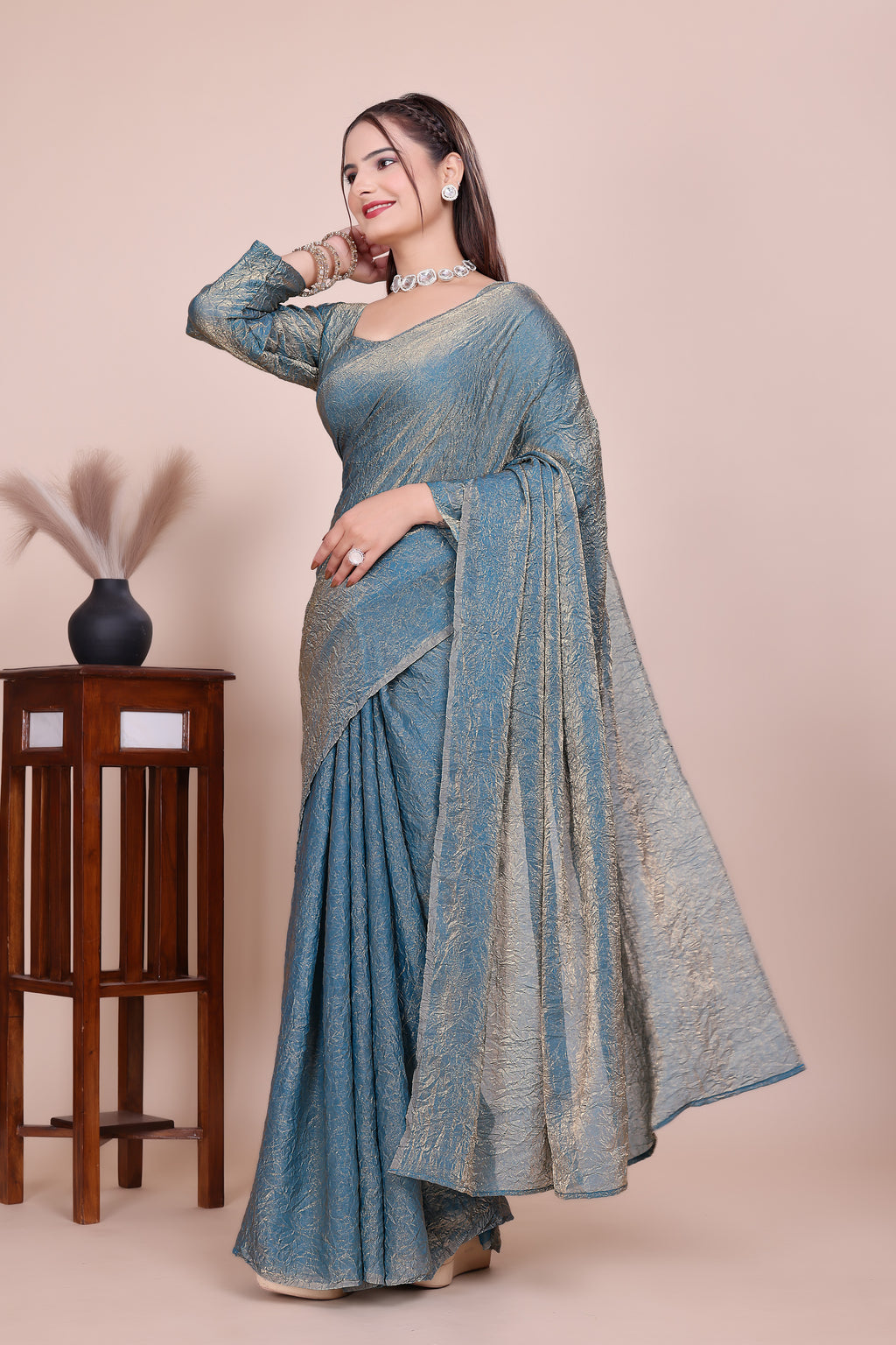 MK WOMEN'S Latest Ethnic Wear Chush fandy Saree With Stiched  Blouse Trendy colour Pack Of 1.